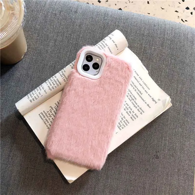 Розовый GlamPhoneCase сплошной цвет плюшевый чехол для телефона для iPhone11Pro/Max X XS Max XR Мягкий силиконовый чехол для iPhone11 7 8 6 6s Plus - Цвет: Розовый