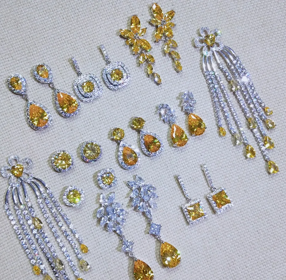 

New Luxury Water Drop Yellow Cubic Zirconia Crystal Earrings for Woman Fashion Bridal Wedding Dress Accessories Jewelry KE48
