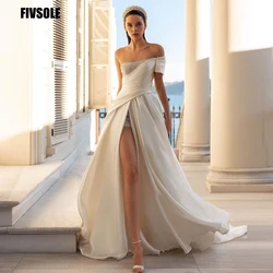 Fivsole Elegant Shiny Pearls A Line Wedding Dress 2022 Off The Shoulder Sleeves New Bride Gowns Vestido De Noiva Bridal Gowns
