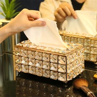 European-style Rhinestone Square Tissue Box Paper Rack Office Table Accessories Facial Napkin Case Holder for Home Hotel Car