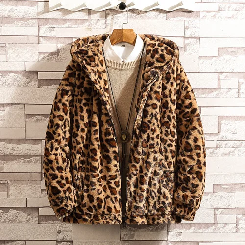 Полярная флисовая куртка, парка, зимняя мужская Японская уличная одежда в стиле хип-хоп, повседневное пальто, Мужская модная Военная хлопковая куртка с леопардовым принтом - Цвет: Dark Brown