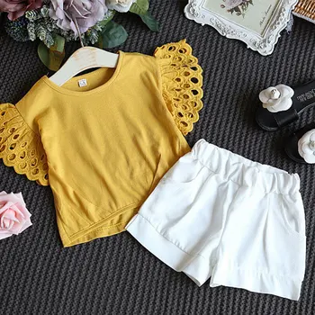 

Children Clothes Sets 2020 New Summer Style Girls Yellow Shirts And White Pants Clothes Sets For 2-6Y Kids Fashion Clothes