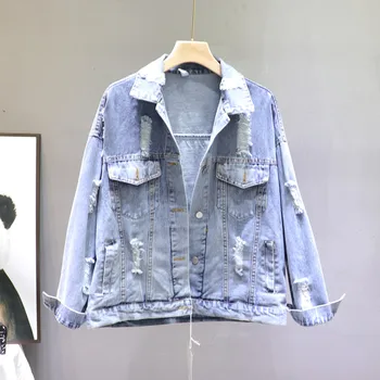 

Denim Jacket Ins Women's Spring 2020 New Loose Korean-Style Personality Heavy Industry Ripped BF Jacket Jean Jacket Coat Student