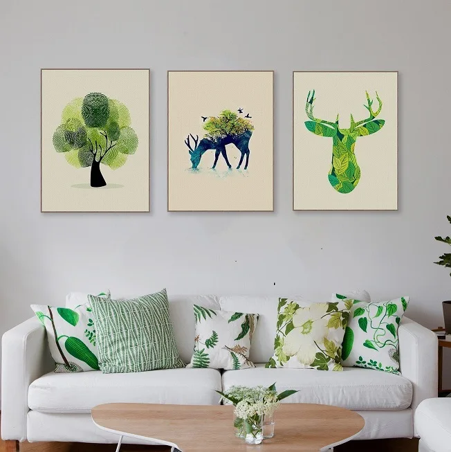 

New Style Watercolor Elk Frame Painting Core Customizable Modern Minimalist Hipster Living Room Decorative Cloth Painting Hangin
