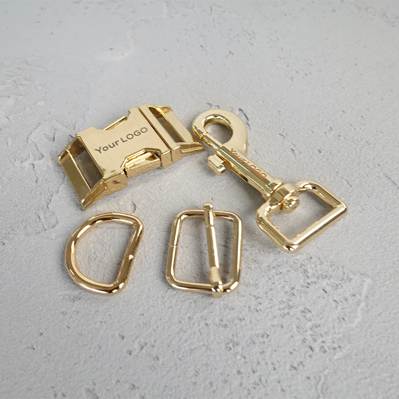 Gold 20 компл./лот(металлическая пряжка+ настроить пряжку+ кольцо в виде буквы D+ металлическая застежка для собак/комплект) ошейник деталей обеспечивают лазерной гравировки, 4 цвета - Цвет: Gold