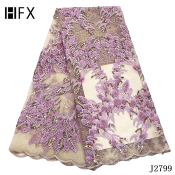 

HFX 2019 Fashion African Lace Fabric lilac French Lace Fabric High Quality sequins Nigerian Embroidery Tulle Lace Fabric H2799