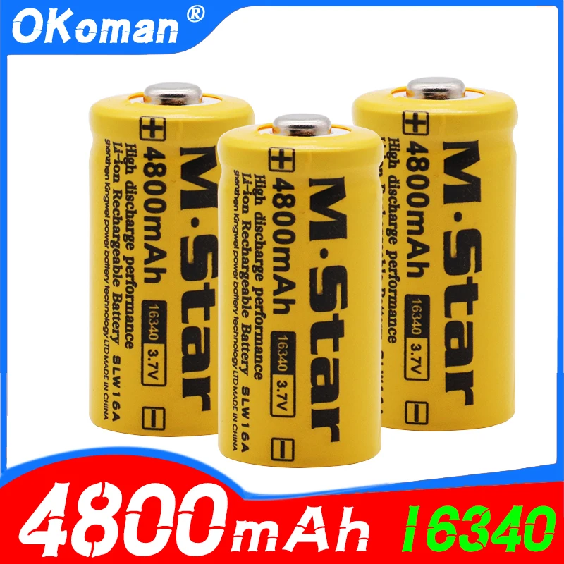 1-20pcs large capacity 4800mah rechargeable 3.7V Li-ion 16340 batteries CR123A battery for LED flashlight cake | Электроника