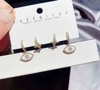

Earring Set Simple Temperament Zircon Micro Devil's Eye Moon Star Earring