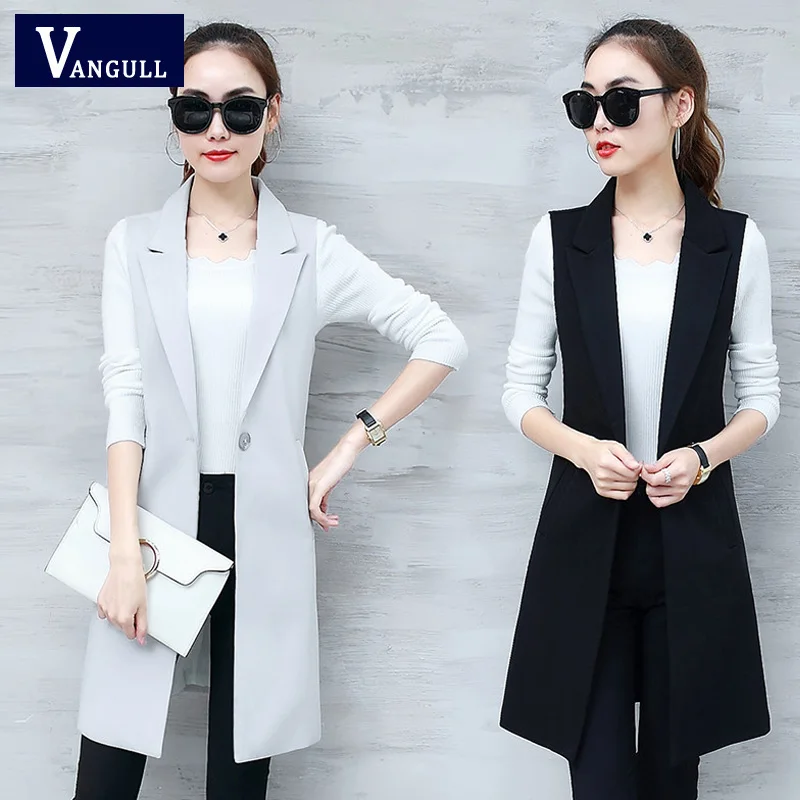 

VANGULL Elegant Suit Vest Women Spring Autumn Sleeveless Long Vest Jacket Colete Plus Size 3XL Blazer Vest Coat Women Waistcoat