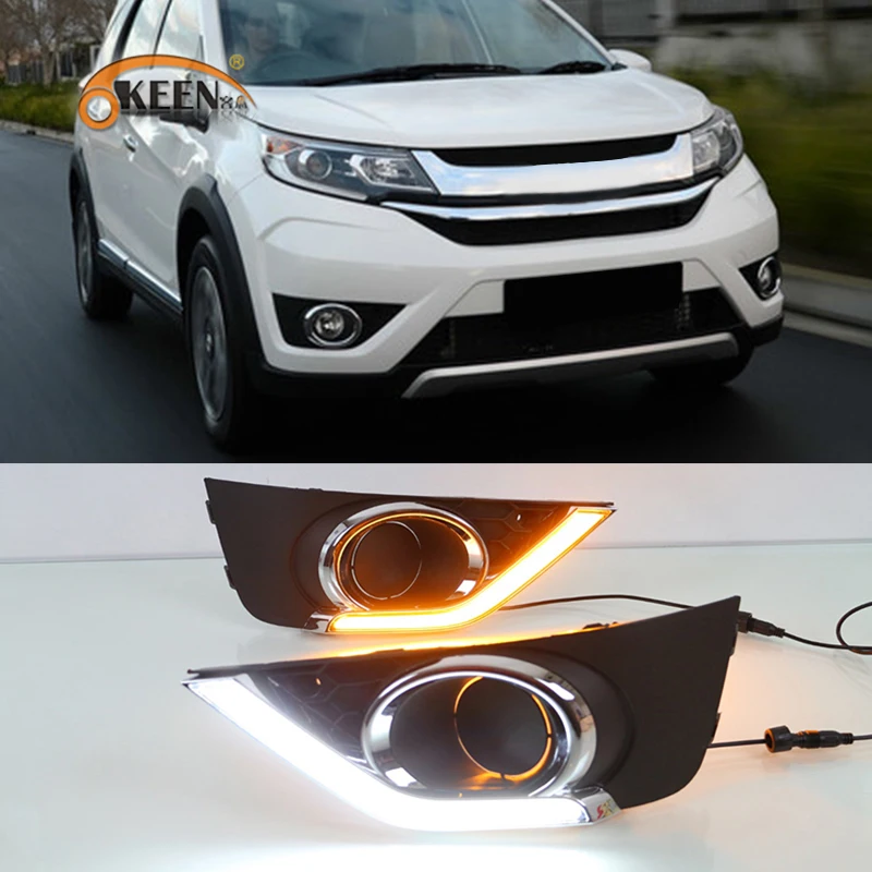 Для Honda BRV BR-V дневные ходовые огни светильник светодиодный DRL ABS колпак противотуманных фар дальнего света светильник s Желтый Поворотная сигнальная лампа 12V реле