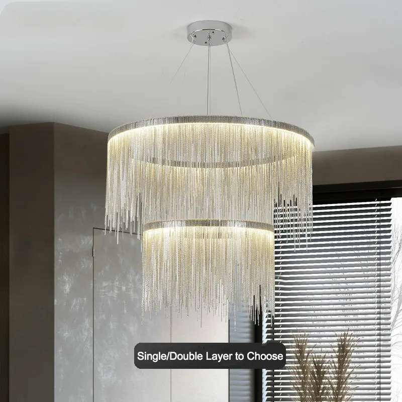 Modern Living Room LED Aluminum Chains Chandelier Nordic Dining Bedroom Restaurant Tassels Ring Pendant Light Fixtures | Лампы и