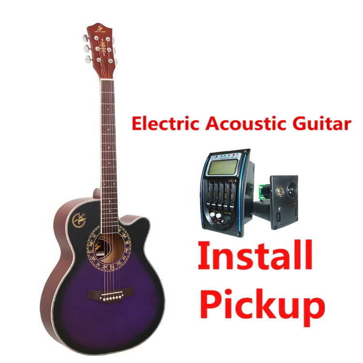 ovts-EQ Гитара из липы электрическая стальная струна 40 дюймов A-Body Guitarra 6 струн поп-фолк Cutaway гитары Установить Пикап для начинающих черный - Цвет: ovts-EQ