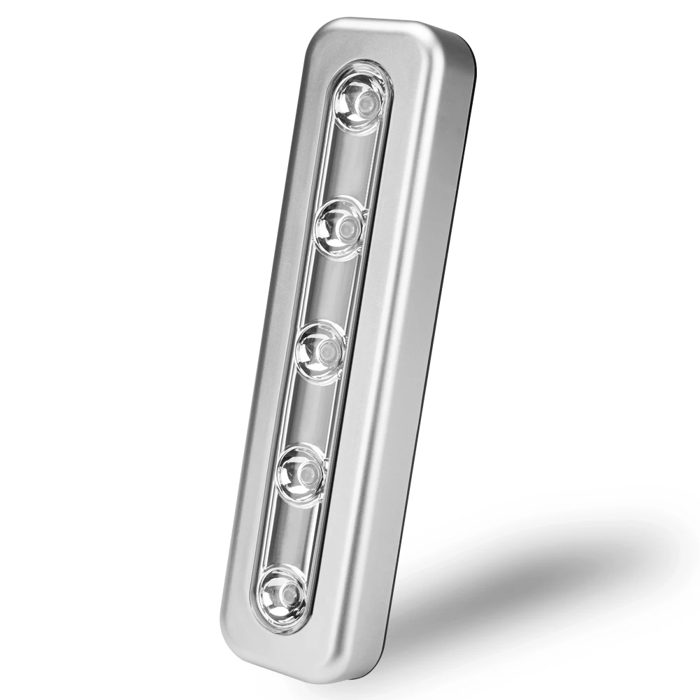 5 светодиодов Ночной светильник портативный шкаф светильник s AAA батарея питание беспроводной шкаф настенный светильник клейкие ленты вкл/выкл ночной Светильник - Испускаемый цвет: Silver