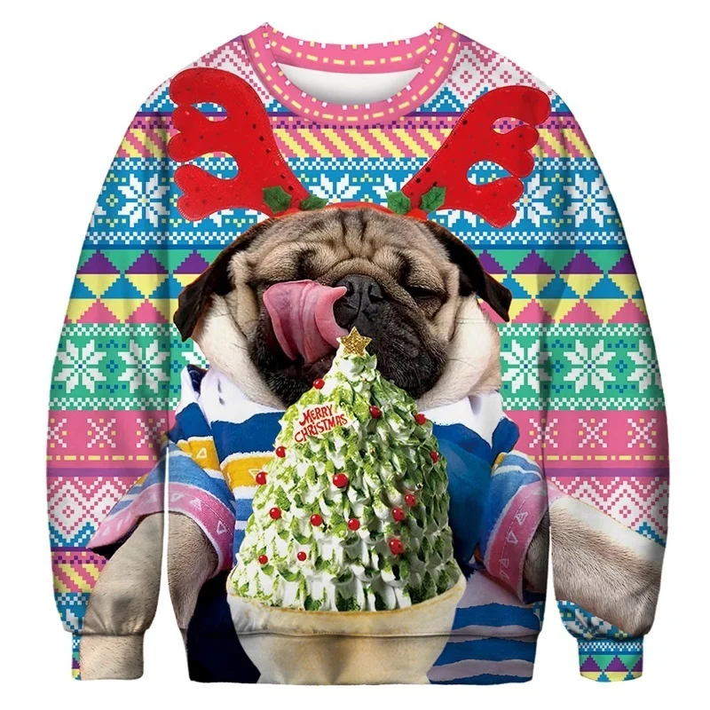 Comprar 2019 Unisex hombres mujeres Ugly Navidad suéter vacaciones Santa elfo divertido Navidad Cos pelo falso Jumper Otoño Invierno Tops ropa
