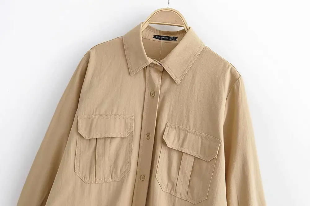 Мода Za, Женская однотонная винтажная рубашка с отложным воротником и длинным рукавом размера плюс, повседневные осенние женские блузки