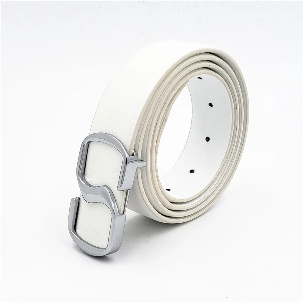 Luxury Smooth Buckle Brand Designer Belts Men High Quality Women Punk Fashion Belt Genuine Leather Male Trendy Strap for Jeans - Цвет: Silver White