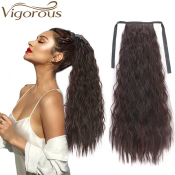 

Vigorous Long Afro Curly Corn Ponytail Clip Ribbon Drawstring in Hair Extension Synthetic Heat-Resistant Ponytail for Women