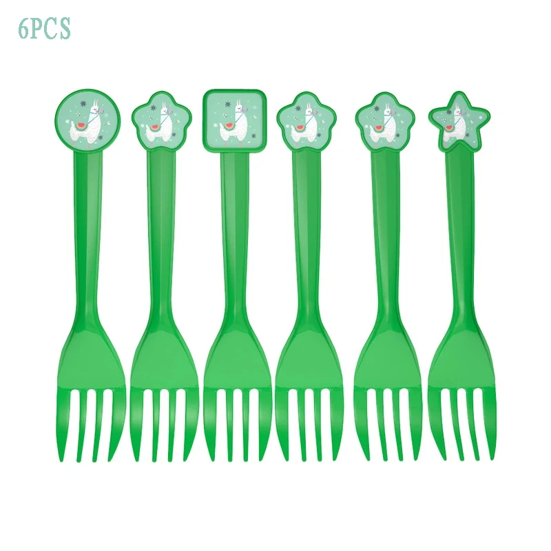 6pcs set fork Одноразовые столовые приборы в виде мультяшной овцы, ламы, пиньяты, альпаки, вечерние принадлежности для вечеринки на день рождения, украшения для малышей - Цвет: 6pcs set fork
