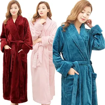 

2020 New Style Winter Thick Flannel Men And Women Couples Nightgown Tracksuit Pajamas Babe Velvet Long Robe