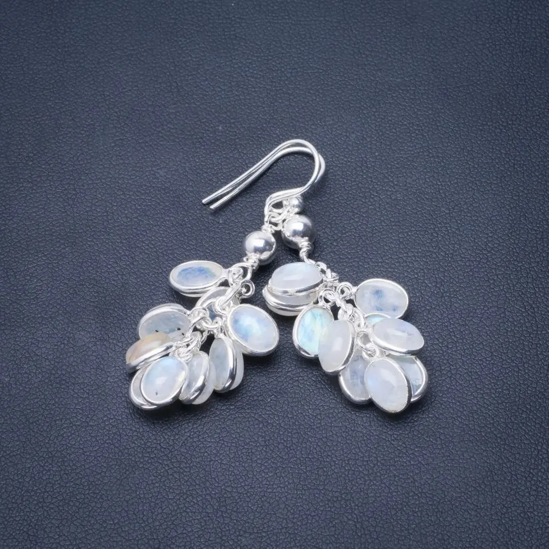 

Natural Rainbow Moonstone Handmade Unique 925 Sterling Silver Earrings 1.75" B2187