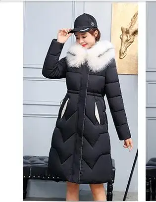 Новое длинное хлопковое пальто с капюшоном и меховым воротником, теплая зимняя женская парка, Женское пальто большого размера, корейские хлопковые пальто с длинными рукавами - Цвет: black