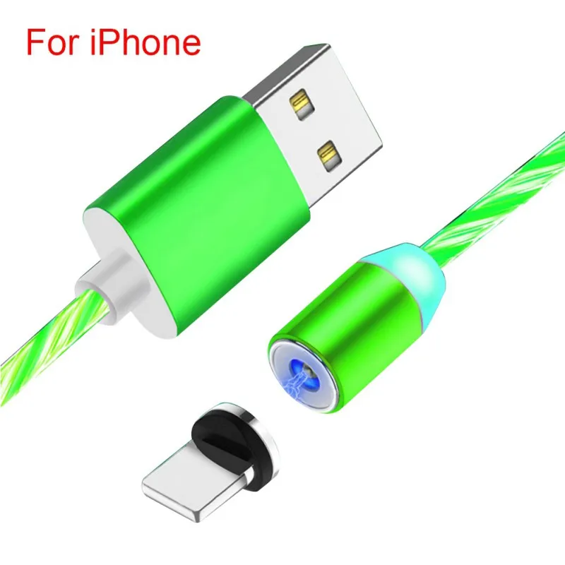 1 м магнитное поглощение течёт светильник светодиодный кабель Micro-USB type-c зарядка Usb зарядное устройство Шнур данных для iphone/samsung аксессуары - Тип штекера: green iphone plug