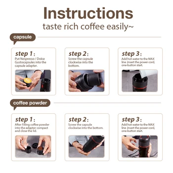 Portable Coffee Machine for Car & Home,DC12V Expresso Coffee Maker Fit Nexpresso Dolce Pod Capsule Coffee Powder H4 6