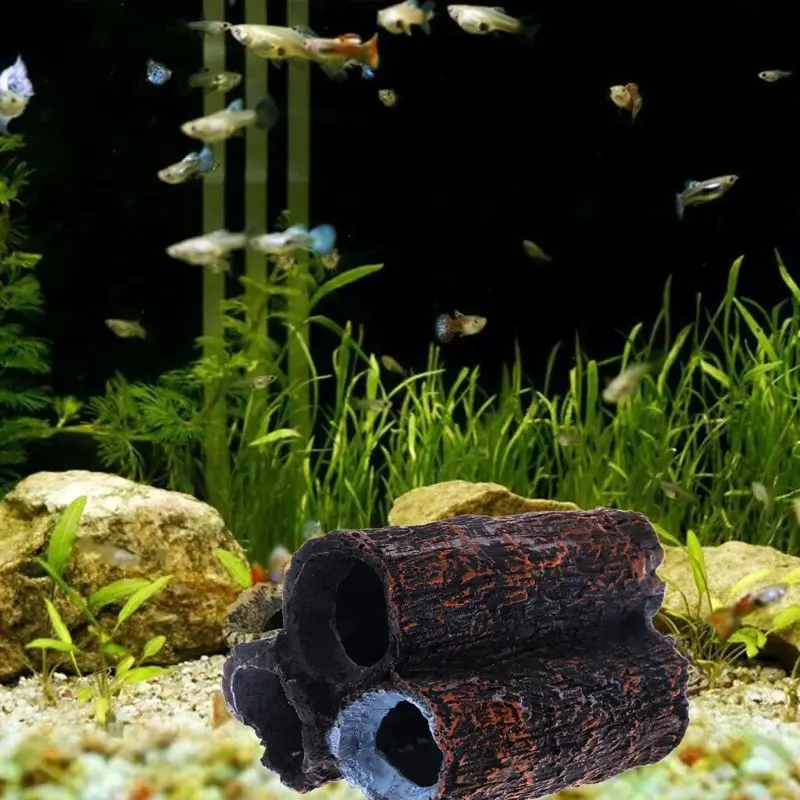 Аквариумных рыб креветки 3-трубка с пещерой укрытие смолы разведение скрыть дом