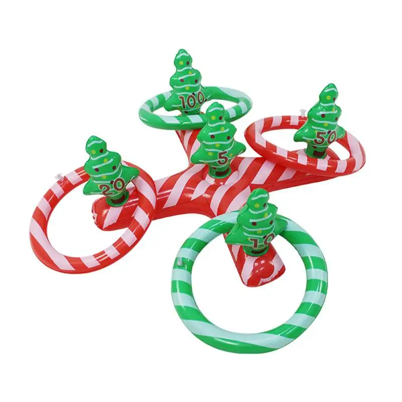 

5Pcs Toss Game Set Funny Christmas Tree Pattern Inflatable Delicate Party Activities Toss Base Toss Rings for Christmas Party