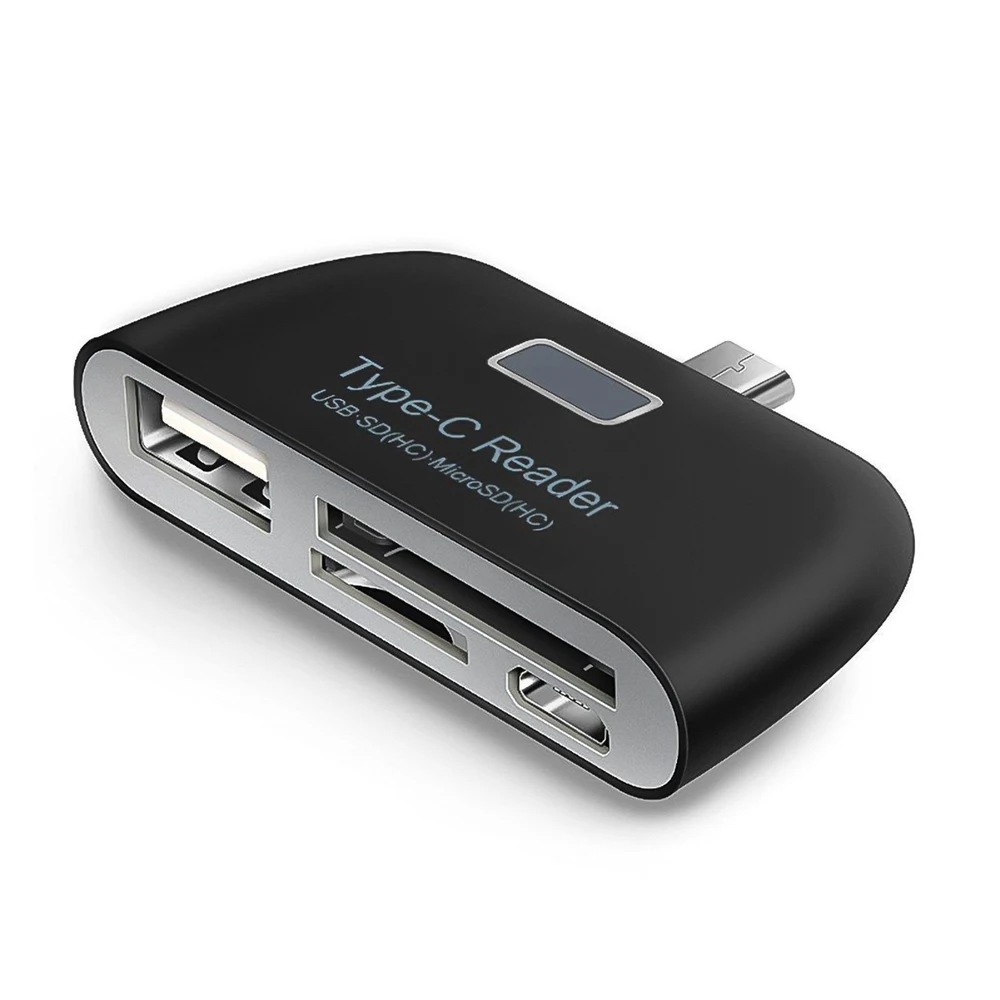 Kebidu многофункциональный адаптер карт памяти USB 3,1 Тип C USB-C TF SD карты OTG кард-ридер для Mac-Книга телефон планшет считыватели карт - Цвет: Black