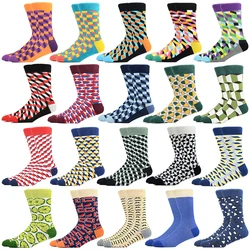 Fashion Man Socks Geometric Color Combed Cotton Autumn Winter Warm Breathble Couple Long Socks For Men Women Happy Wedding Gifts