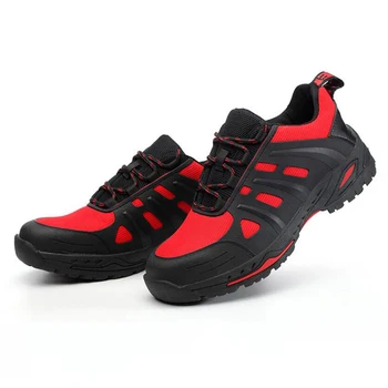 

Men's Breathable Mesh Steel Toe Cap Work Shoes Boots Men Outdoor Anti-slip Steel Puncture Proof Protetive Safety Shoes Red Shoes