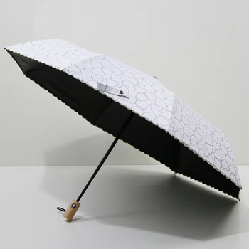 

The new wooden handle lady's three-fold automatic sunshade lightweight three-fold automatic folding pencil sunny umbrella