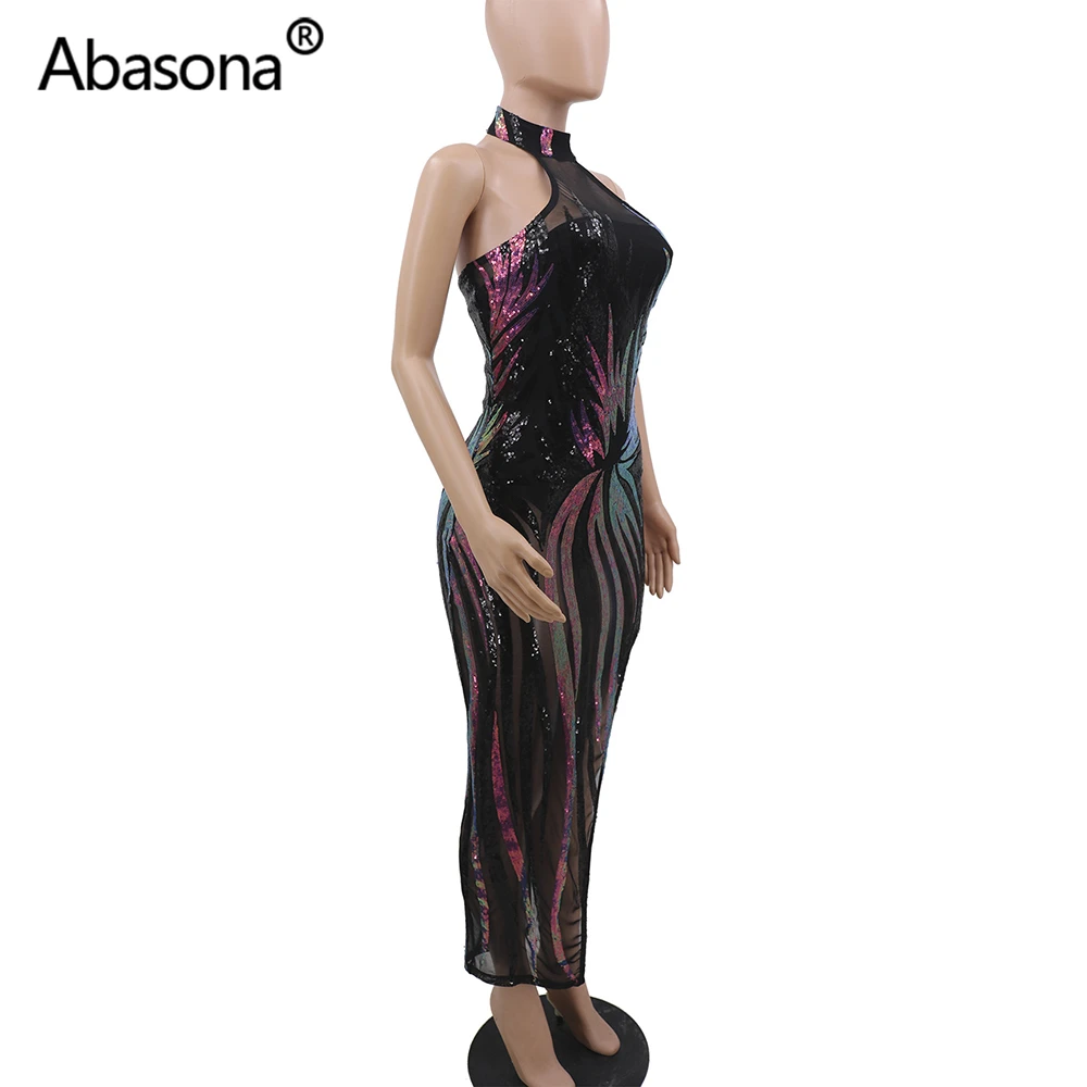 Abasona, весеннее, женское, летнее, без рукавов, с разрезом, сексуальное, облегающее, миди платье, из прозрачной сетки, обтягивающие, с блестками, платья для вечеринки, ночного клуба