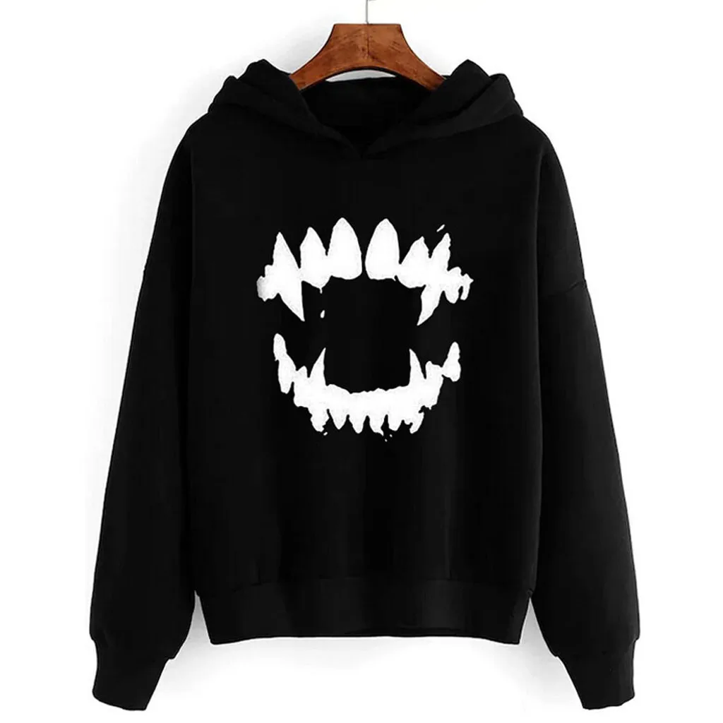 

2019 Womens Halloween Gothic Sweatshirts Hipster Oversized Hoodie Black Sweatshirt Hooded Pullover Kpop Clothes Sudadera Mujer