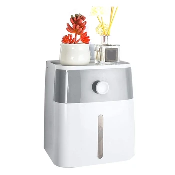 

Toilet Paper Roll Holder Adhesive Wall Mount Tissue Storage Box Paper Towel Dispenser with Shelf and Drawer