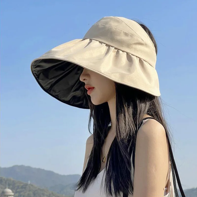 New Korean fashion women summer sun visor wide-brimmed hat beach hat adjustable UV protection female cap packable