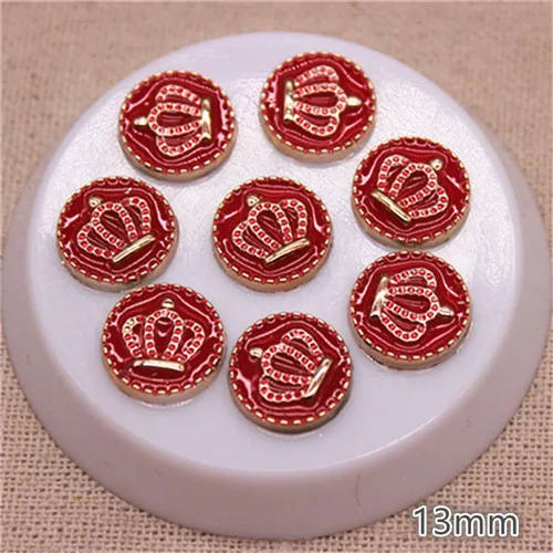 red 50pcs 50 шт. 13 мм белый/черный/красный эмаль Корона Золотой пластик круглая плоская кнопка DIY бижутерия для декорирования/ремесло скрапбук аксессуары - Цвет: red 50pcs