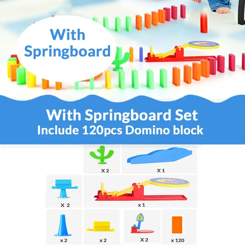 Springboard set Домино Автоматическая игрушка для укладки Электрический поезд игровой набор домино Штабелируемый автомобиль для детей DIY Развивающие игрушки Рождественские позолоченные для детей - Color: Springboard set