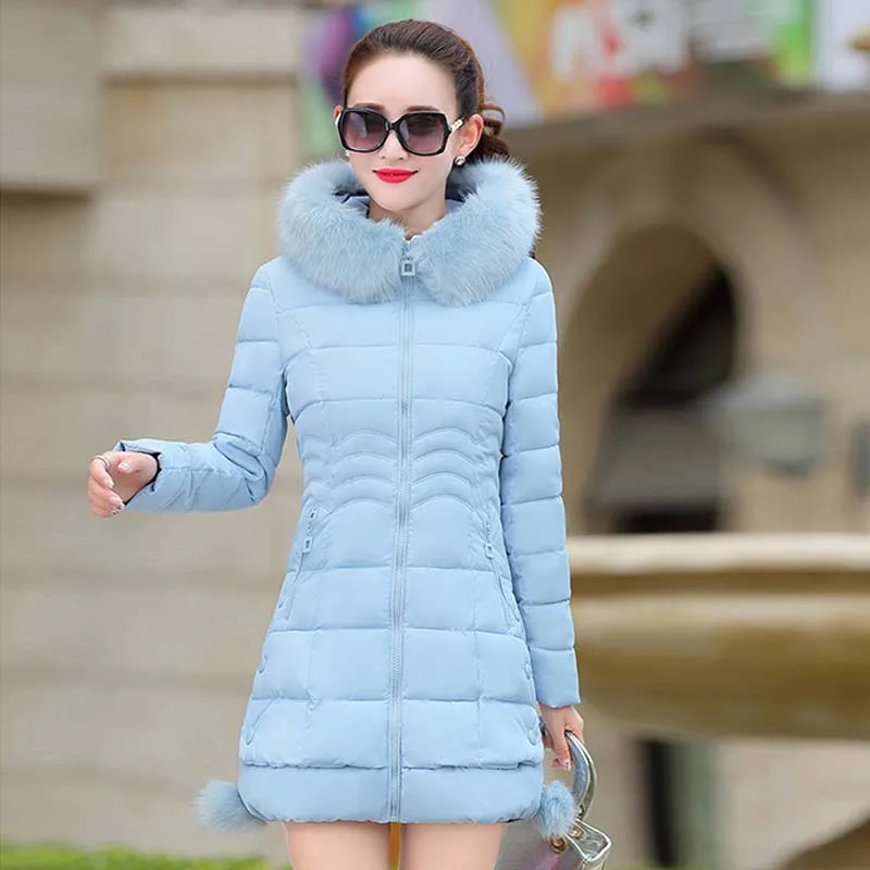Blue Зимняя куртка для женщин, длинная парка с меховым капюшоном, повседневная, большие размеры, женские зимние пальто, пуховые куртки, стеганая парка, Mujer, утепленная верхняя одежда - Цвет: Blue