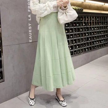 

2020 Autumn & Winter New Arrival Knitted Skirt Solid Color Fashion Woolen A-line Big Pleated Mid-length Skirt Free Shipping