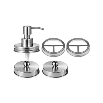 

5 Pcs Retro Mason Jar Lid Kit Toothbrush Holder Lids with Mason Jar Soap and Lotion Dispenser Lids and Storage Lids