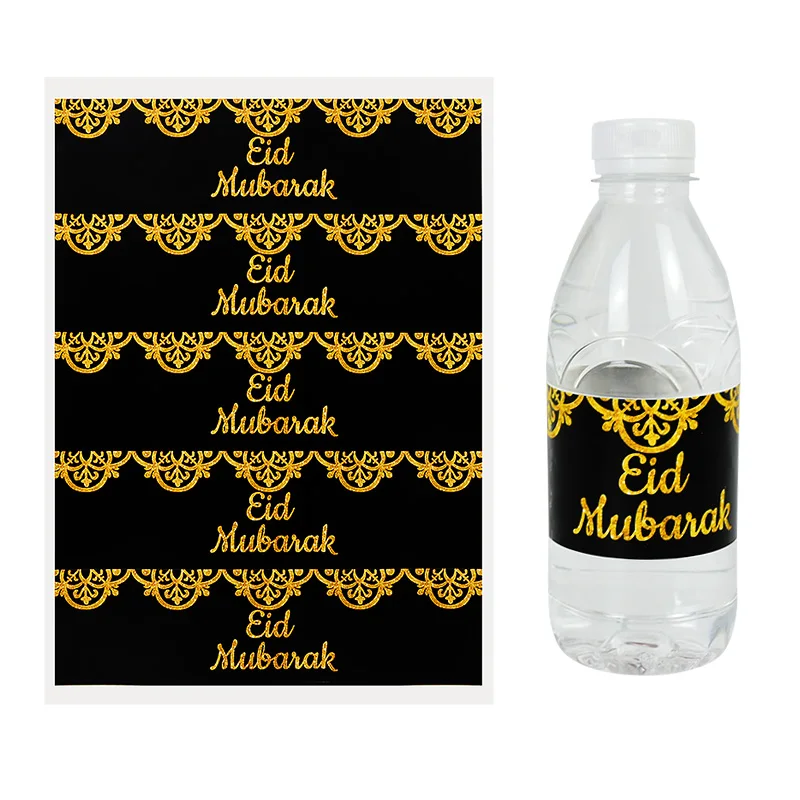 10/20pcs Eid Mubarak Bottle Labels Wrapper Adhesive Stickers Ramadan Muslim Islamic Festival Party DIY Decorations Eid al-fitr