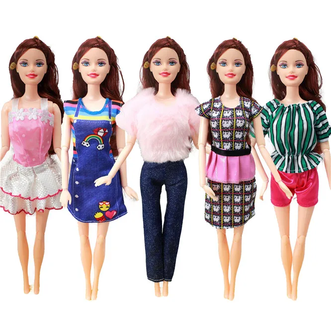 5 set Handmade Fashion Outfit Daily Casual Wear Blouse Shirt Vest Bottom Pants Skirt Clothes For Barbie Doll Accessories Toy 7