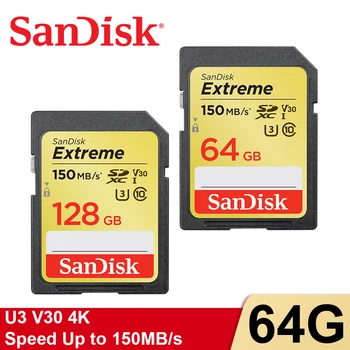 SanDisk Memory Card Extreme SDXC UHS-I Card 32GB 64GB 128GB SD Card Class10 C10 U3 V30 UHS-I Flash Card For Camera SDXVE 150MB/s 1