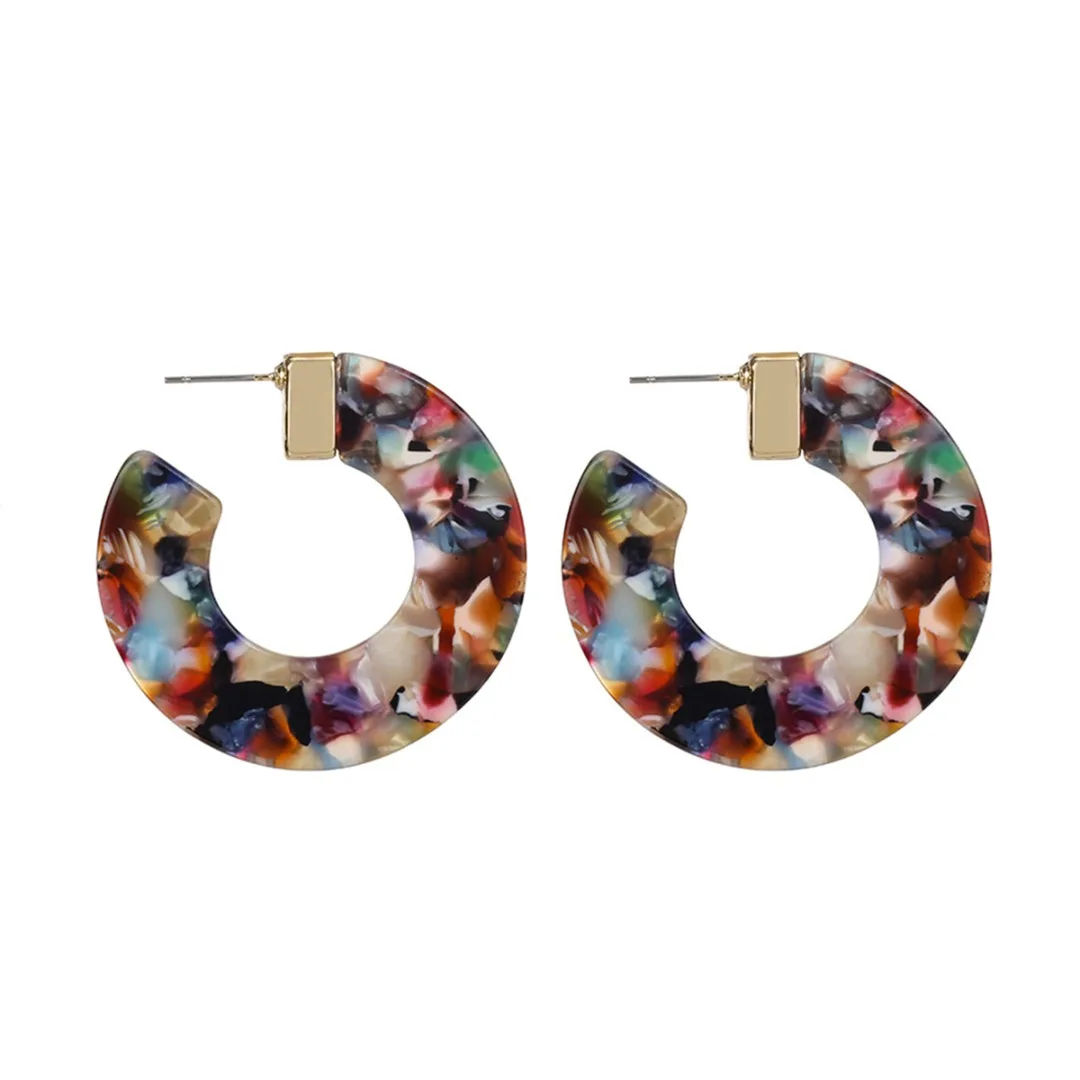 Bohemian Charm Earrings Acrylic Resin Tortoise Shell Color Hoop Earrings For Women Statement Geometric Big Earring Jewelry Gift