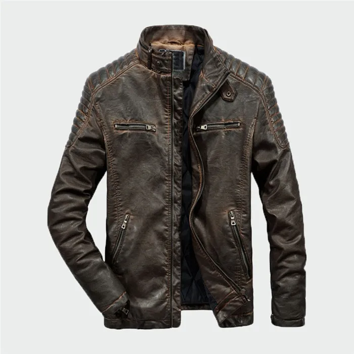 Brown Premart Men' s Leather Jacket Autumn Winter Mens Motorcycle PU Outwear Fashion Casual Leather Coat Male Brand Clothing 3XL LK005 - Цвет: Brown