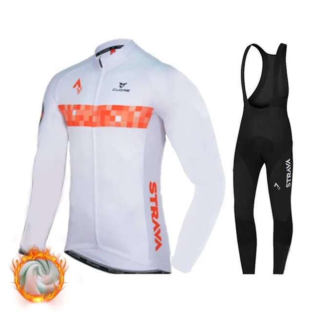 Winter Cycling Set Зимняя одежда STRAVA из теплого флиса для велоспорта, одежда для велоспорта MTB, Майки для велоспорта, комплекты униформы, мужские велосипедные костюмы - Цвет: Winter Cycling Set