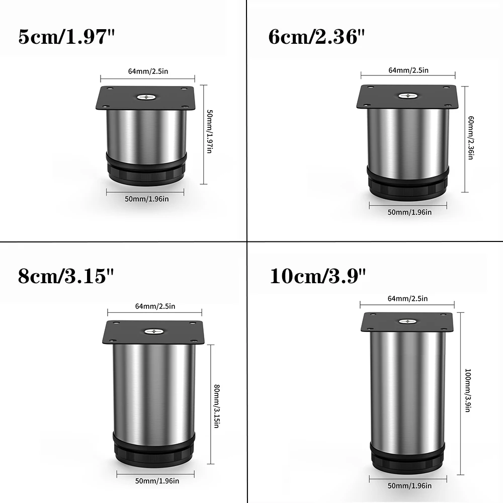 1pcs 5-30CM Furniture Adjustable Cabinet Legs Stainless Steel Table Sofa Metal Foot With Screws Home Improvement Hardware