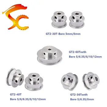 

2pcs New GT2 Timing Pulley 30 36 40 60 Tooth Wheel Bore 5mm 8mm Aluminum Gear Teeth Width 6mm Parts For Reprap 3D Printers Part